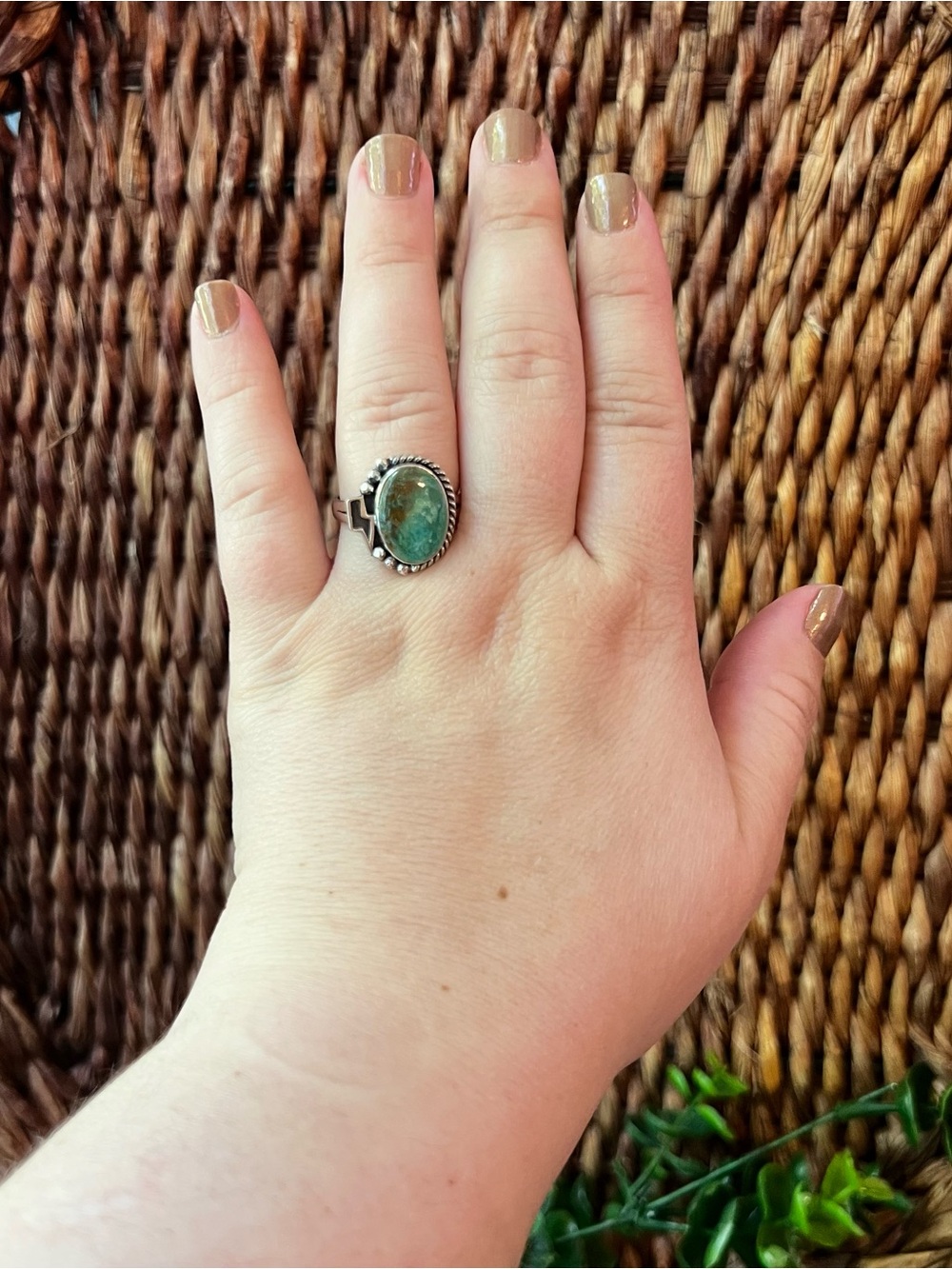Sterling Silver Kingman Turquoise Ring Lightning Bolt Size 10 - Picture 7 of 11
